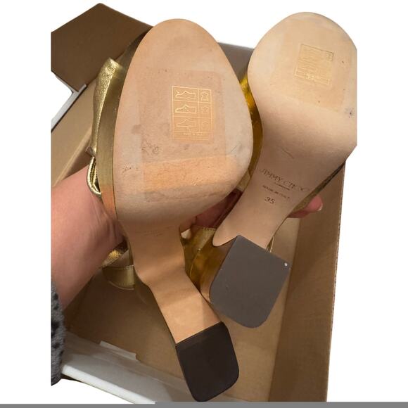 JIMMY CHOO Gold Metallic Nappa Leather Platform Sandals IT 35 ( US 5) - Picture 4 of 16